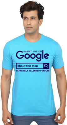 Aseria Printed Men Round Neck Light Blue T-Shirt