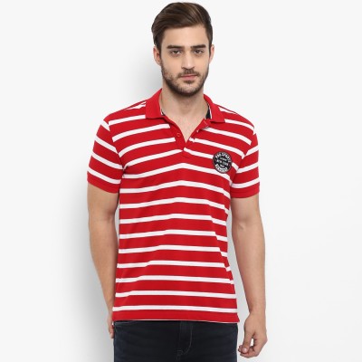 Mufti Striped Men Polo Neck Red T-Shirt