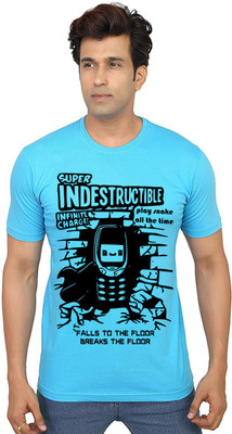 Aseria Printed Men Round Neck Light Blue T-Shirt