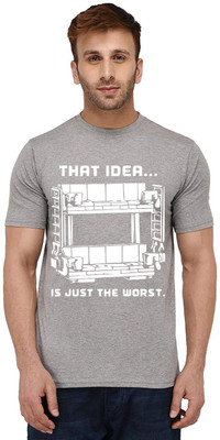 Aseria Graphic Print Men Round Neck Grey T-Shirt