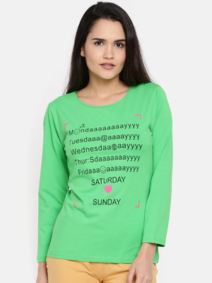 Dollar Missy Printed Women Round Neck Green T-Shirt