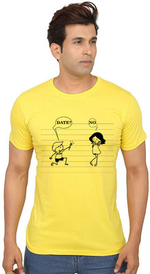 Aseria Printed Men Round Neck Yellow T-Shirt