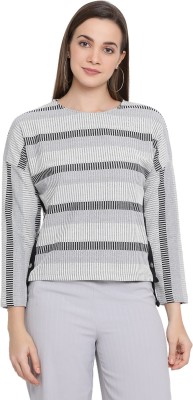 MODA ELEMENTI Casual Full Sleeve Striped Women Grey Top