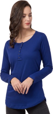 BESTIC FASHION Casual Regular Sleeve Solid Women Blue Top