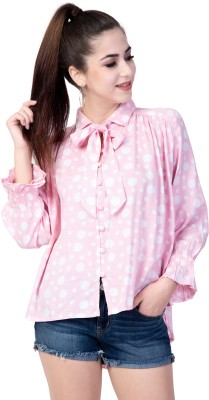 God Bless Casual Ruffled Sleeve Printed Women White, Pink Top