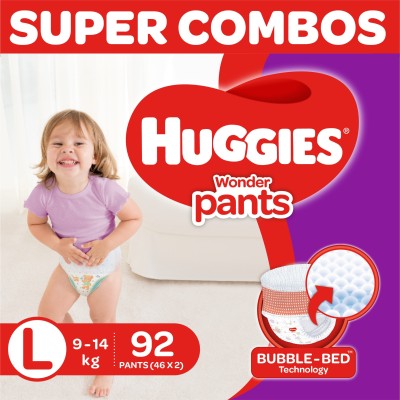 Huggies Wonder Pants Large Size Diapers Combo 2, 46 Counts Per Pack - L  (92 Pieces)