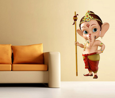 Wallzone 80 cm Lord Ganesh Removable Sticker(Pack of 1)