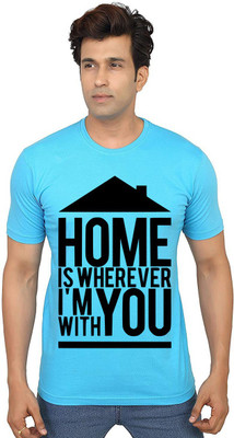 Aseria Printed Men Round Neck Light Blue T-Shirt