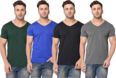 Adorbs Solid Men V Neck Dark Blue, Dark Green, Black, Grey T-Shirt