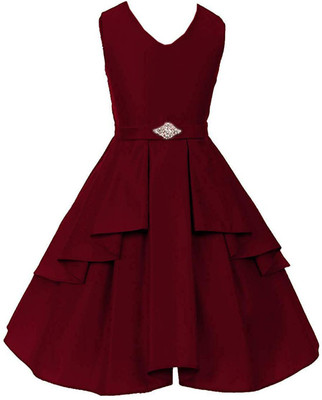 Sunlook Girls Midi/Knee Length Party Dress(Maroon, Sleeveless)