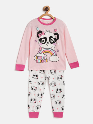 Lazy Shark Kids Nightwear Girls Printed Cotton Blend(Multicolor Pack of 1)