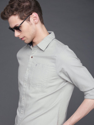 WROGN Men Solid Casual Grey Shirt
