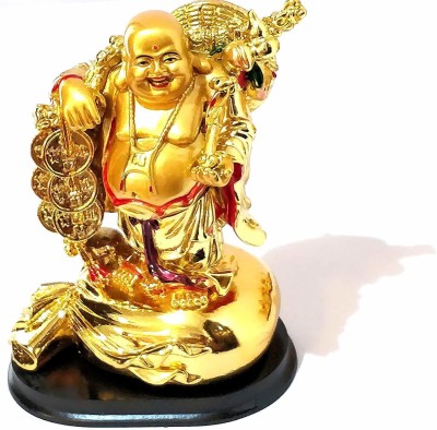 Ripe India Laughing Buddha Coin Chain Big Size 19 cm for Wealth for Money For Success Decorative Showpiece  -  19 cm(Polyresin, Gold)