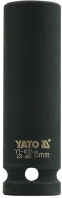 YATO YT-1035 Cold Forged CrMo 1/2 inch Drive Black Phosphated Surface AS Drive Hexagonal Deep Impact-15mm Socket Set(Pack of 1)