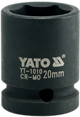 YATO YT-1010 Cold Forged CrMo 1/2 inch Drive Black Phosphated Surface Hexagonal Impact Socket-20mm Socket Set(Pack of 1)