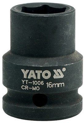 YATO YT-1006 Cold Forged CrMo 1/2 inch Drive Black Phosphated Surface Hexagonal Impact Socket-16mm Socket Set(Pack of 1)