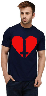 Aseria Printed Men Round Neck Dark Blue T-Shirt