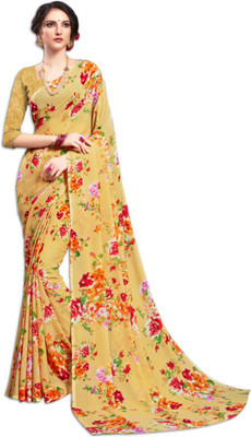 Mermaid Ocean Printed Daily Wear Georgette Saree(Beige)