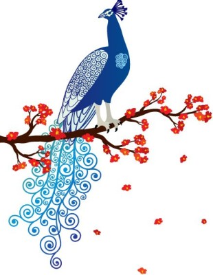 Asmi Collections 130 cm Asmi Collections PVC Wall Stickers Beautiful Peacock and Flowers Removable Sticker(Pack of 1)