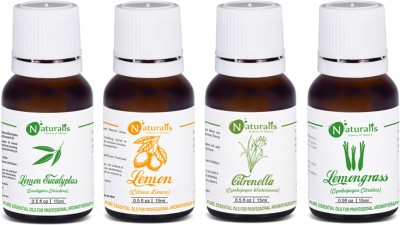 Naturalis Gift Pack of 4 - Natural Insects Repellent - 15ml (Lemon Eucalyptus Oil, Lemon Oil, Citronella Oil, Lemongrass Oil)(15 ml)