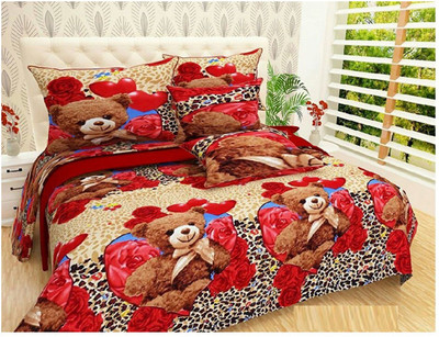 ITALICA CREATION 144 TC Polycotton Double Printed Flat Bedsheet(Pack of 1, Red)
