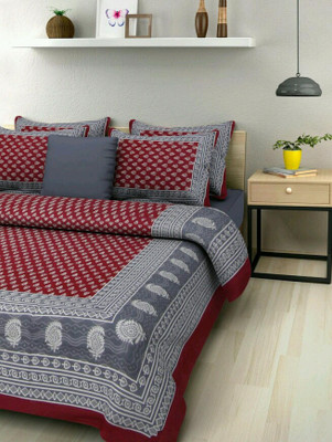 Navkar Creation 130 TC Cotton Double Printed Flat Bedsheet(Pack of 3, Maroon)