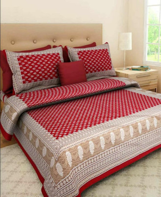 Navkar Creation 130 TC Cotton Double Printed Flat Bedsheet(Pack of 3, Multicolor)