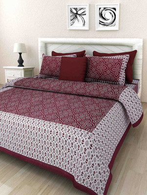 Navkar Creation 130 TC Cotton Double Printed Flat Bedsheet(Pack of 3, Maroon)