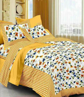 Navkar Creation Cotton Double Flat 130 TC Floral Bedsheet(Pack of 3, Yellow)