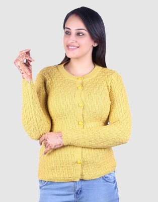 Ogarti Self Design Round Neck Casual Women Yellow Sweater