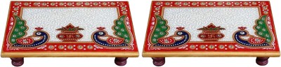 White Box Marble Chowki Set of 2 With Peacock Design Aasan For Puja (6x4 inch, Multicolor) Marble All Purpose Chowki(Multicolor, Pack of 1)