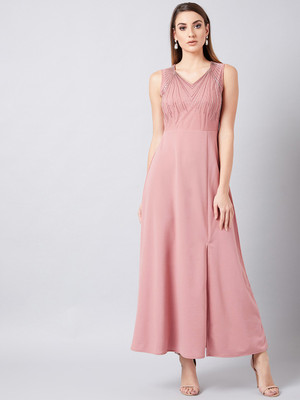 ATHENA Women Fit and Flare Pink Maxi/Full Length Dress