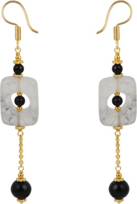Pearlz Ocean Black Onyx, Cloudy Quartz & Glass Beads Drop Danglers Hook Clasp 5 Inches Earrings For Girls & Women Alloy Drops & Danglers