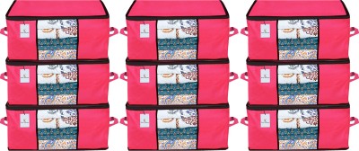 KUBER INDUSTRIES Saree cover Designer Underbed Storage Bag, Storage Organiser, Blanket Cover Set of 9- Pink, Extra Large Size CTKTC023912(Pink)