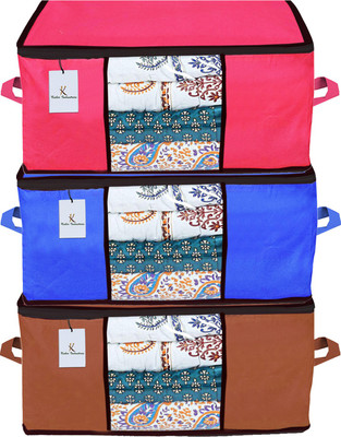 KUBER INDUSTRIES Saree cover Designer Underbed Storage Bag Storage Organiser Blanket Cover Set of 3 CTKTC023941(Multicolor)