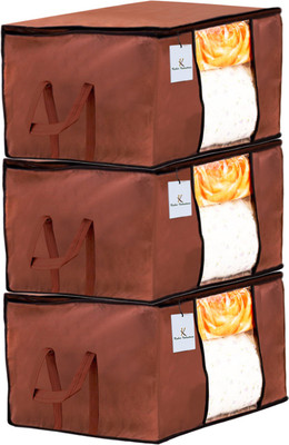 KUBER INDUSTRIES Saree cover Designer Underbed Storage Bag Storage Organiser Blanket Cover Set of 3 CTKTC023871(Brown)