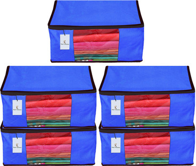 KUBER INDUSTRIES Saree cover Designer 5 Piece Non Woven Fabric Saree Cover Set with Transparent Window CTKTC023783(Blue)