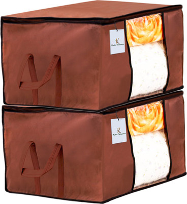 KUBER INDUSTRIES Saree cover Designer Underbed Storage Bag Storage Organiser Blanket Cover Set of 2 CTKTC023870(Brown)