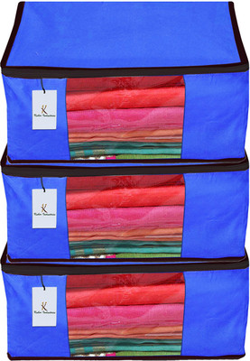 KUBER INDUSTRIES Saree cover Designer 3 Piece Non Woven Fabric Saree Cover Set with Transparent Window CTKTC023781(Blue)