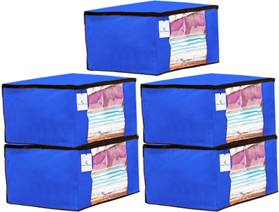 KUBER INDUSTRIES Saree cover Designer 5 Piece Non Woven Fabric Saree Cover Set with Transparent Window CTKTC023738(Blue)