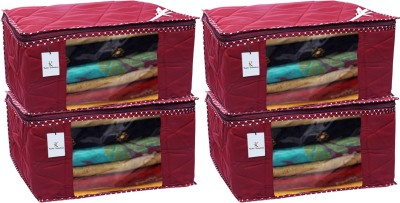 KUBER INDUSTRIES Saree Cover Designer 3 Layered Quilted 4 Pieces Cotton Saree Cover Set (Maroon) - CTKTC23172 CTKTC023172(Maroon)