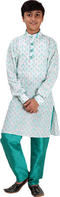 Fourfolds Boys Formal Kurta and Pyjama Set(Green Pack of 1)