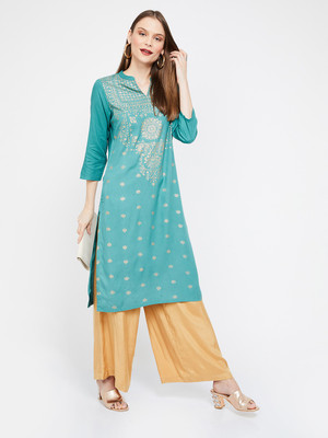 MELANGE Women Printed A-line Kurta(Blue)