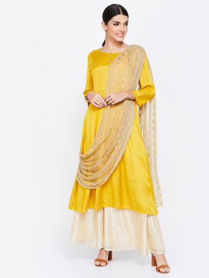 Melange by Lifestyle Women Solid A-line Kurta(Yellow)