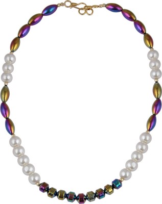 Pearlz Ocean Shell Pearl & Hematite Gemstone Beautiful 18+2 Inches Pearl Necklace For Girls & Women Gold-plated Plated Alloy Necklace
