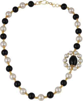 Pearlz Ocean Shell Pearl & Black Agate Gemstone Beautiful 20+2 Inches Necklace For Girls & Women Gold-plated Plated Alloy Necklace