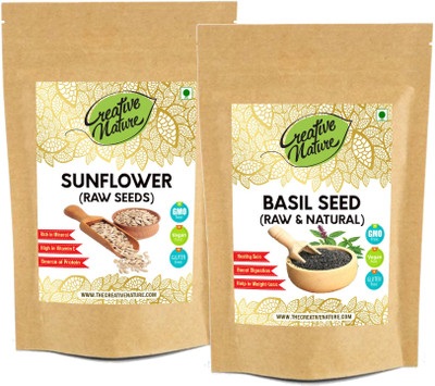 Creative Nature Combo Pack of Sunflower Seed and Basil Seed 100 Gram Each Pack (Raw Seed) Seed(100 per packet)