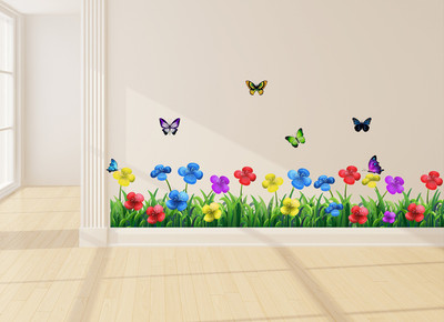Wallzone 120 cm Colorfull Green Grass garden Removable Sticker(Pack of 1)