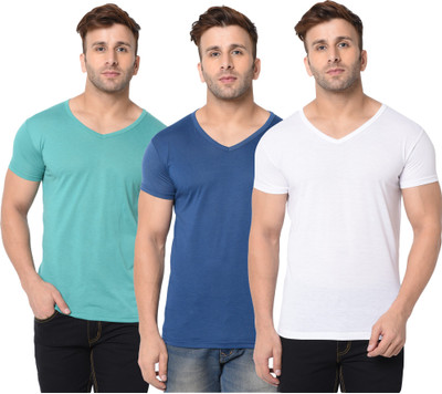 Adorbs Solid Men V Neck White, Light Blue, Blue T-Shirt