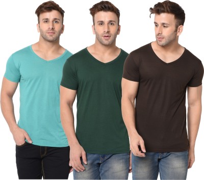 Jangoboy Solid Men V Neck Dark Green, Brown, Light Green T-Shirt